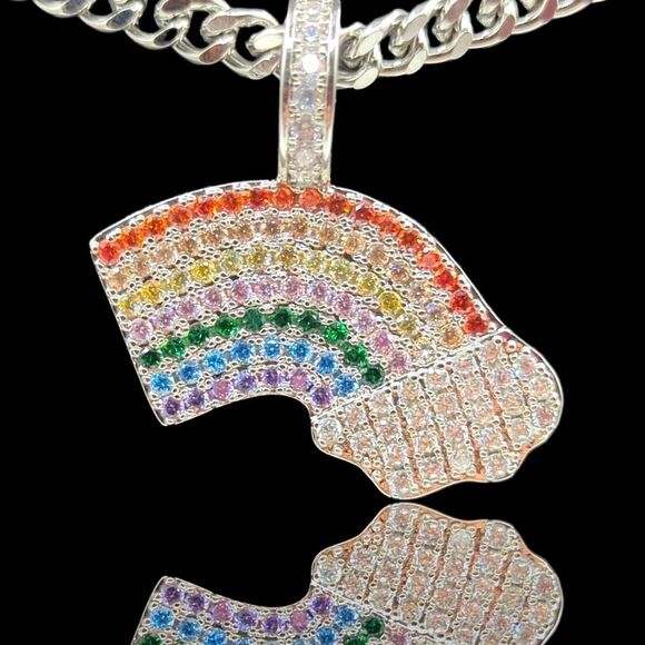 20" x 5mm Cuban Chain - 14 White Gold Finish Rainbow Cloud. - Picture 9 of 10